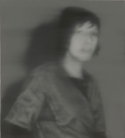 Painting of blurred photograph showing Ulrike Meinhof being confronted by the police